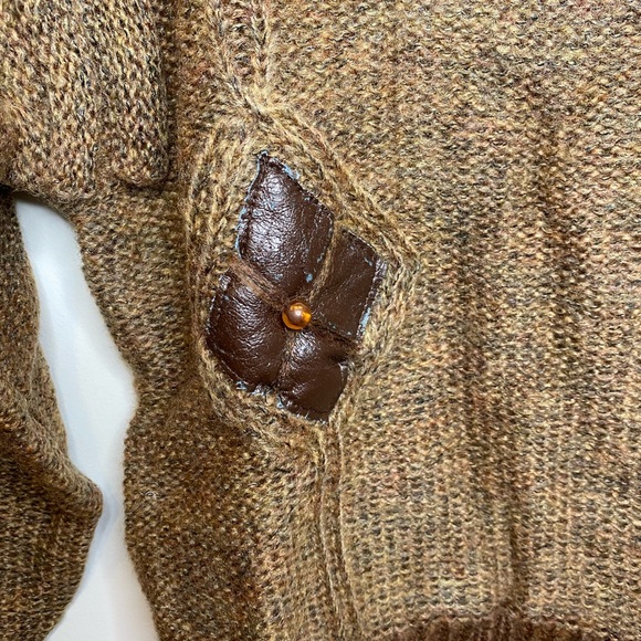 NEW Women’s Vintage Maori Bee Sweater Brown Leather Patchwork HandKnit - Picture 10 of 11